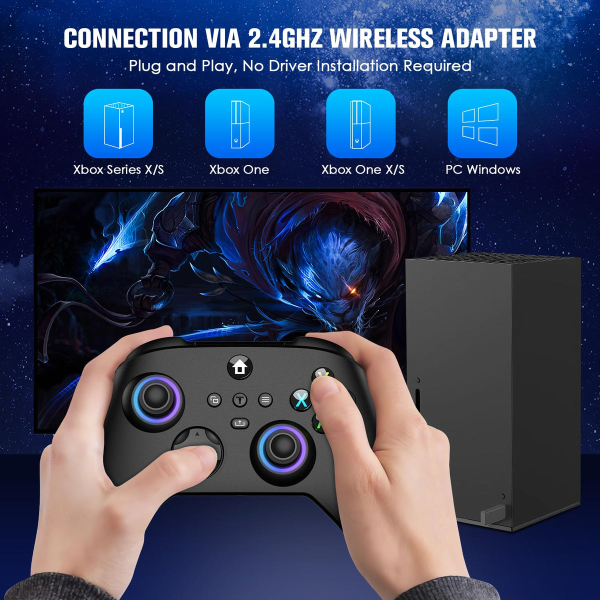Wireless Controller with Hall Effect Joysticks, RGB Light, Dual Vibration, TURBO Z8399