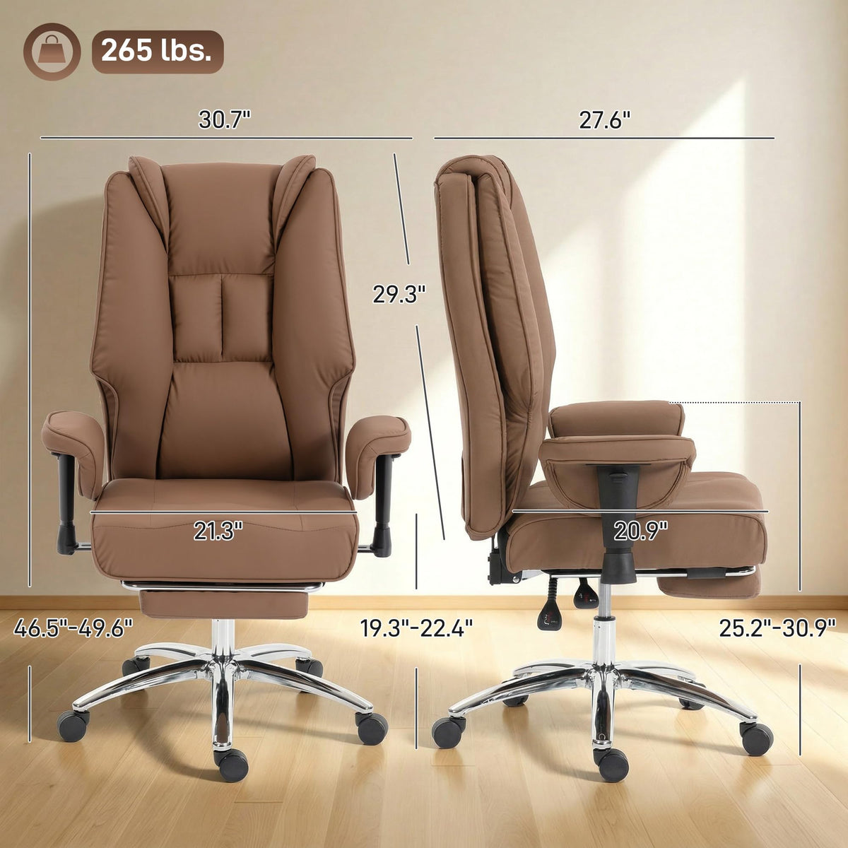 Brown Ergonomic Reclining Office Chair with Footrest J58280