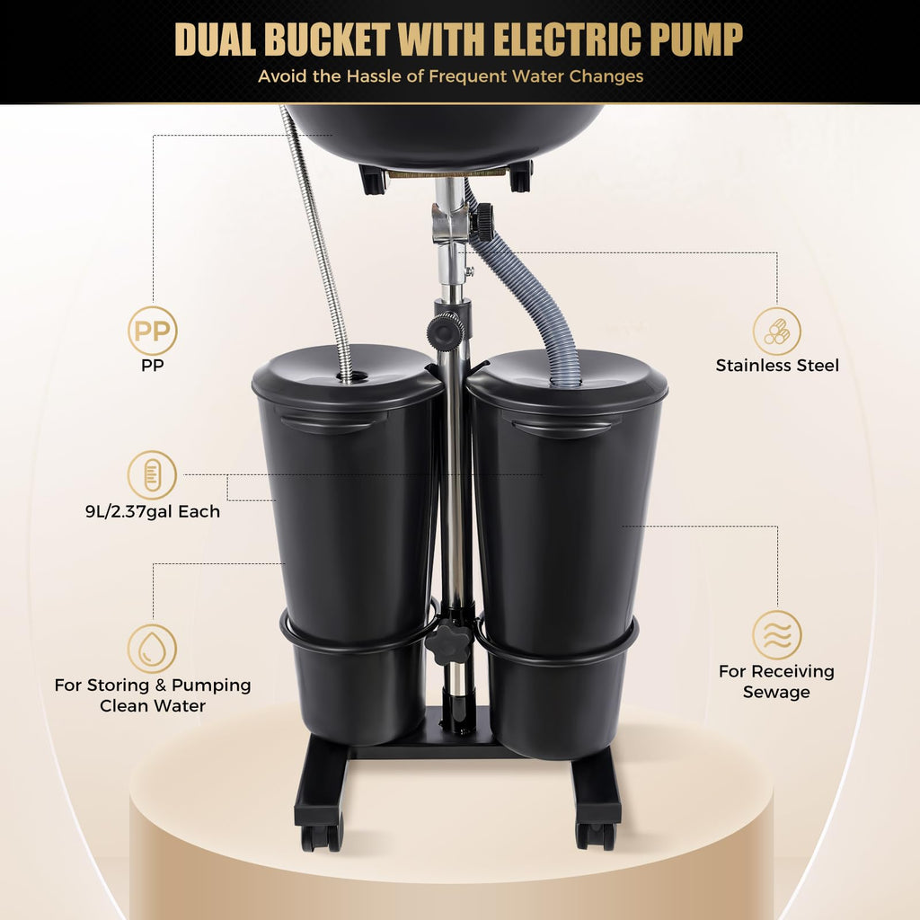 Portable Plastic Shampoo Bowl with 2 Bucket and Electric Pump J710