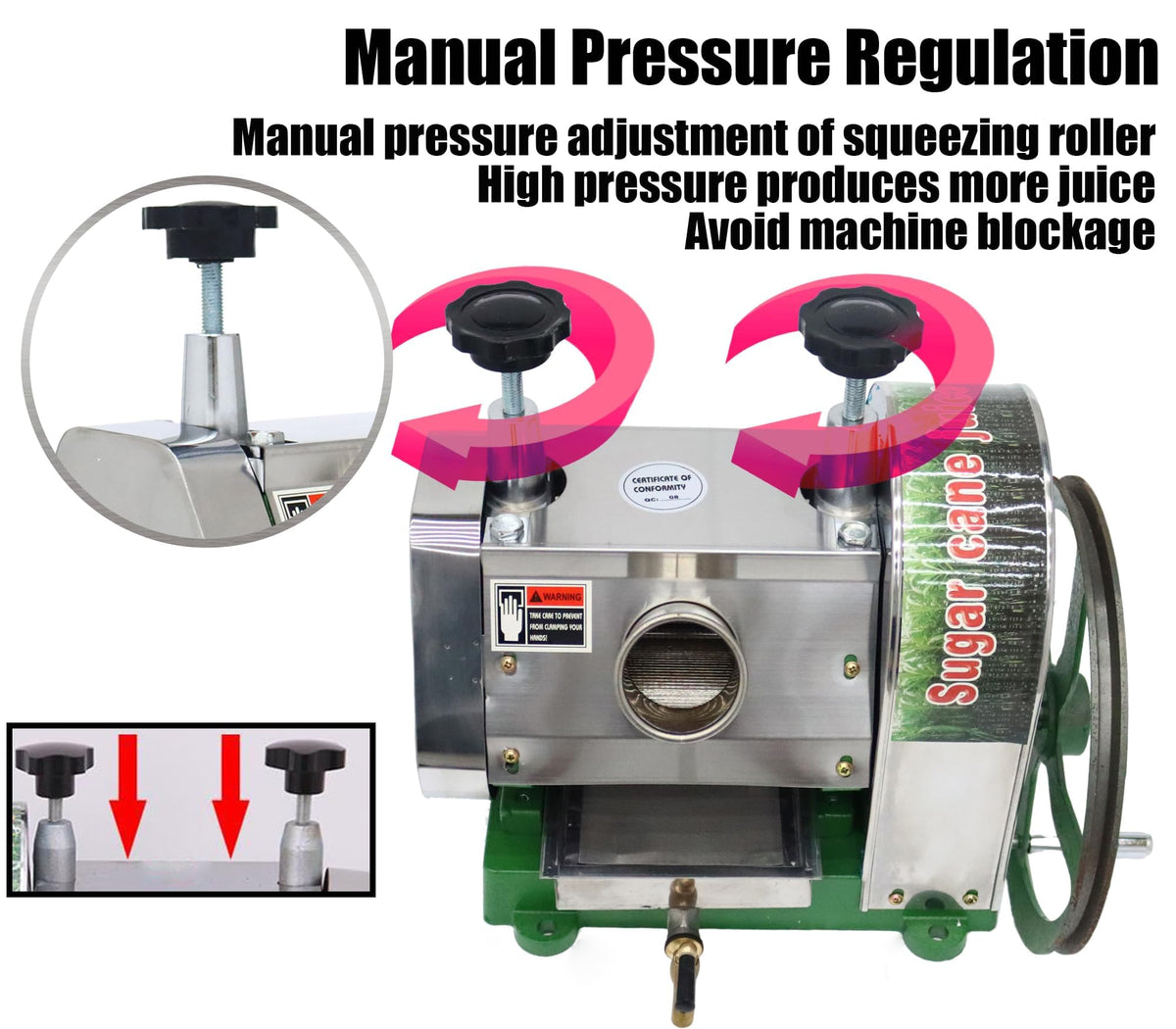 Manual Sugar Cane Juicer Machine with 2 Peeling Knives O21118