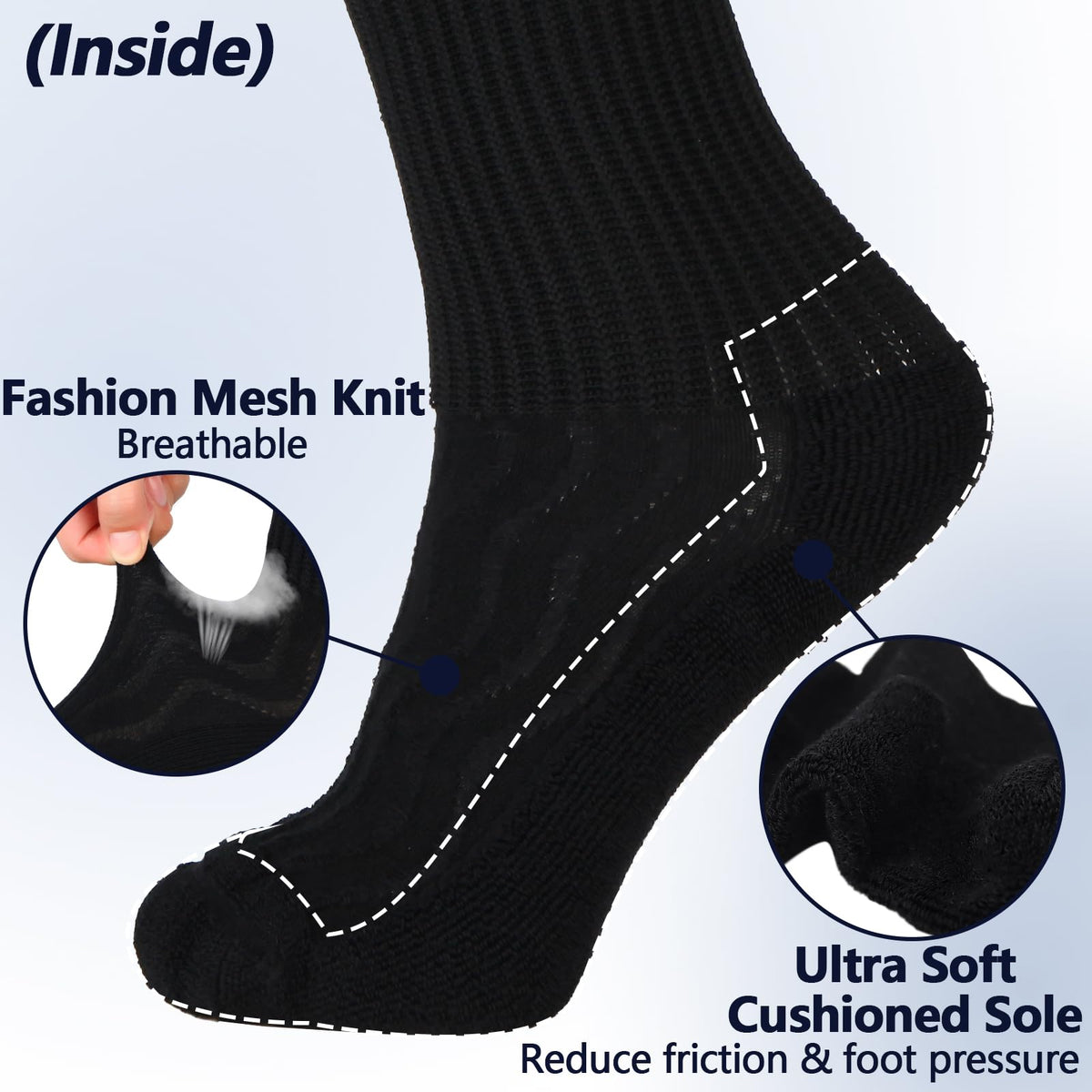 Bamboo Viscose Non-Binding Moisture Wicking Crew Socks With Seamless Toe R9794