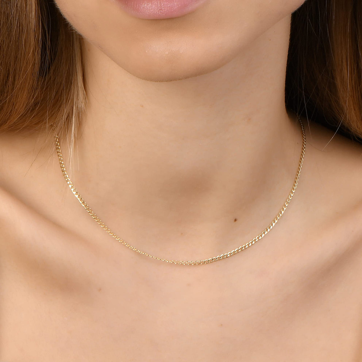 18K Solid Gold Cuban Curb Link Chain Necklace W55827