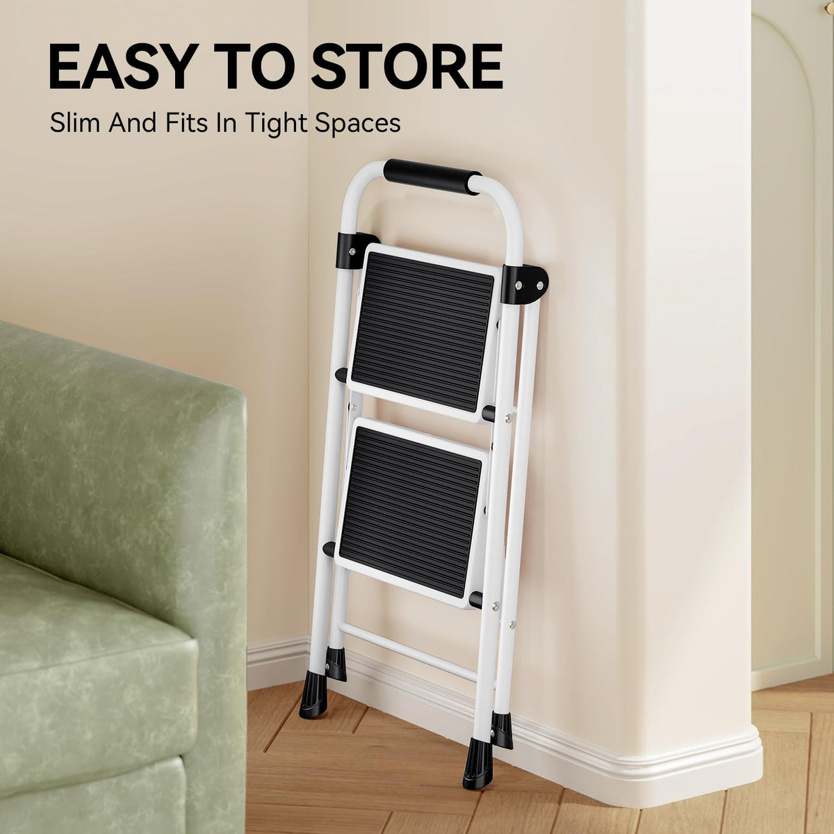 2 Step Folding Step Stool with Handrails White O201