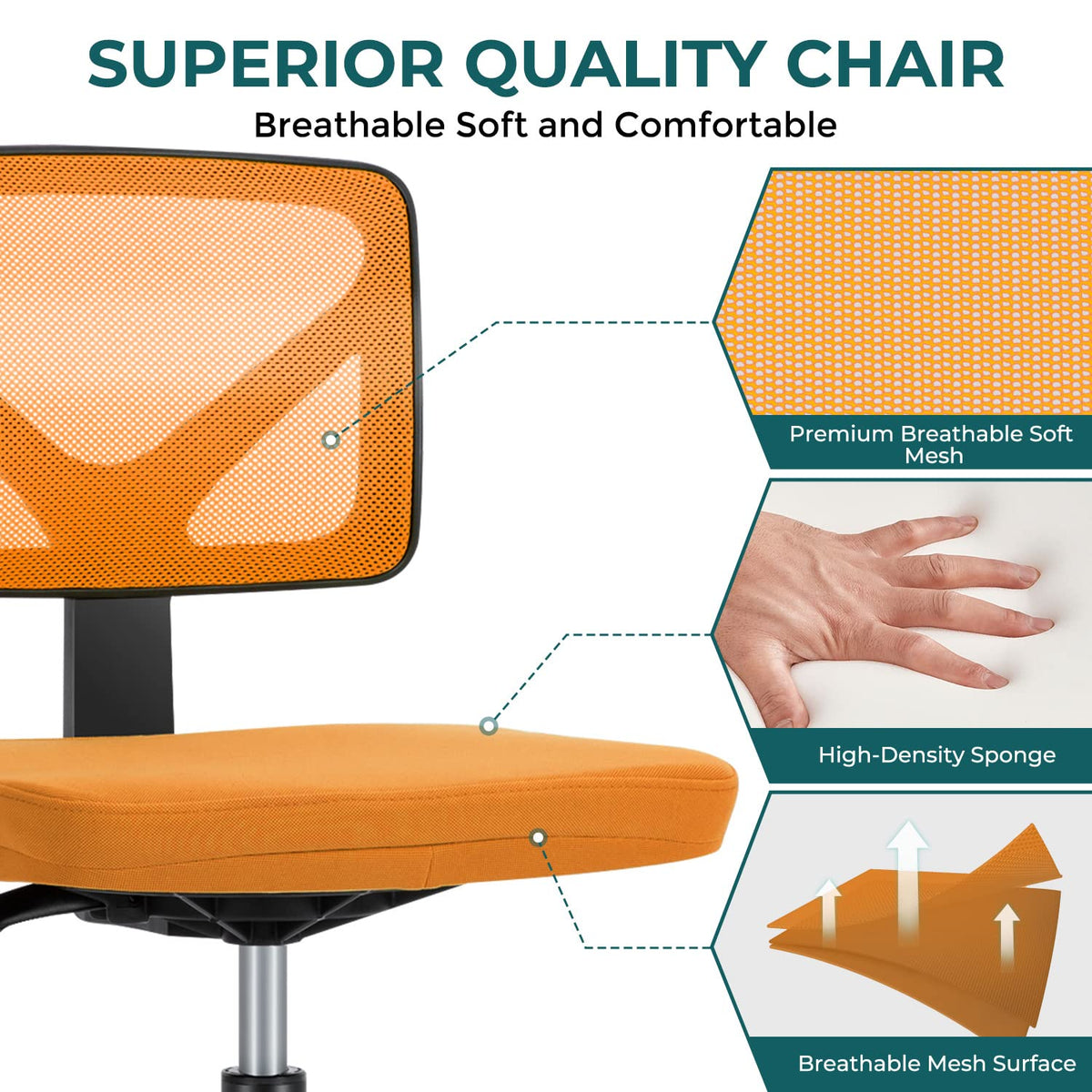 Orange Mesh Ergonomic Adjustable Swivel Rolling Office Chair A637