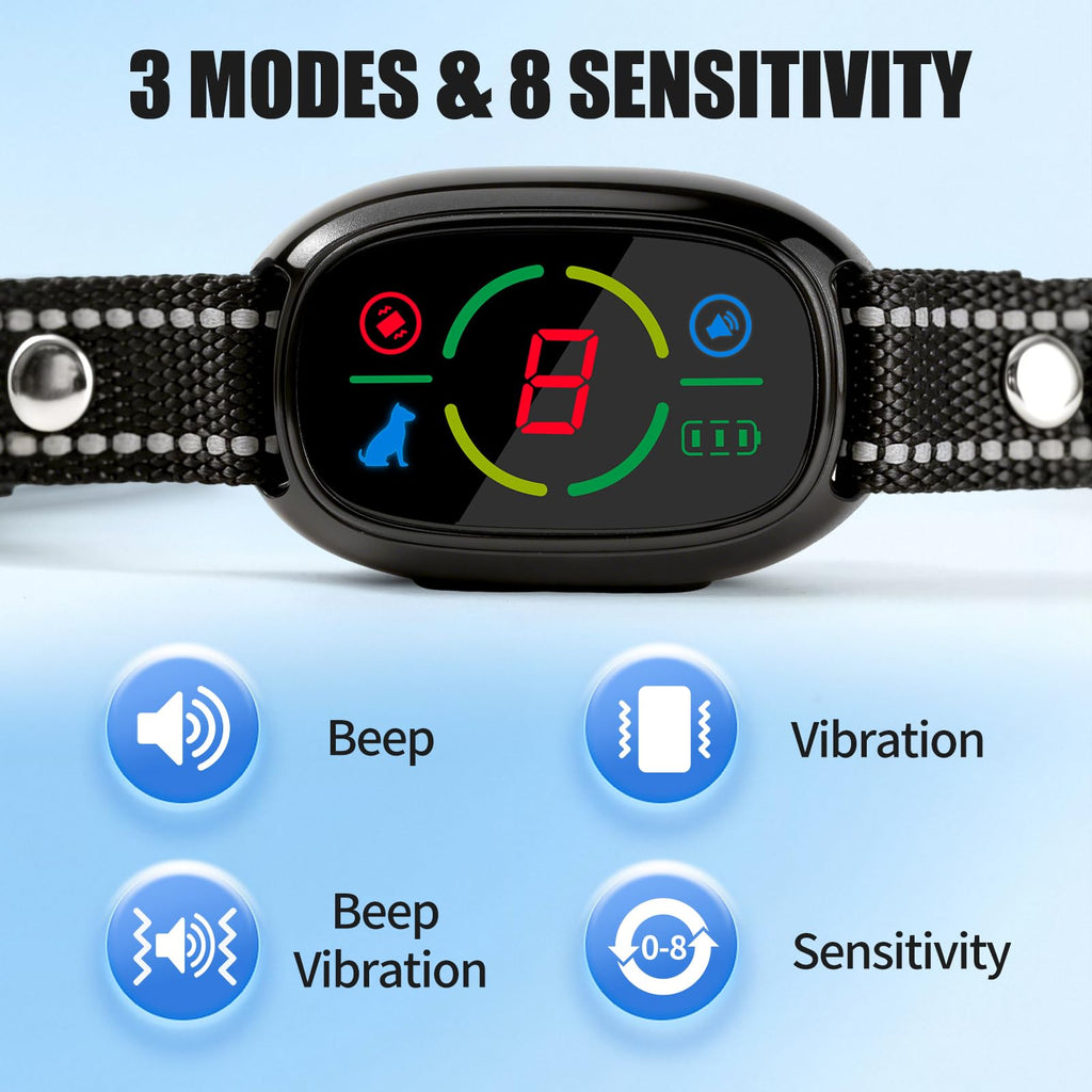 Rechargeable Dog Bark Collar with 3 Beep & Vibration Modes Q688594