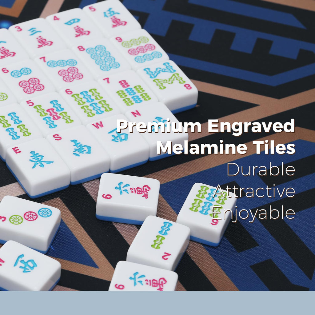 166 Blue Mahjong Tile Set with Carrying Bag V608608