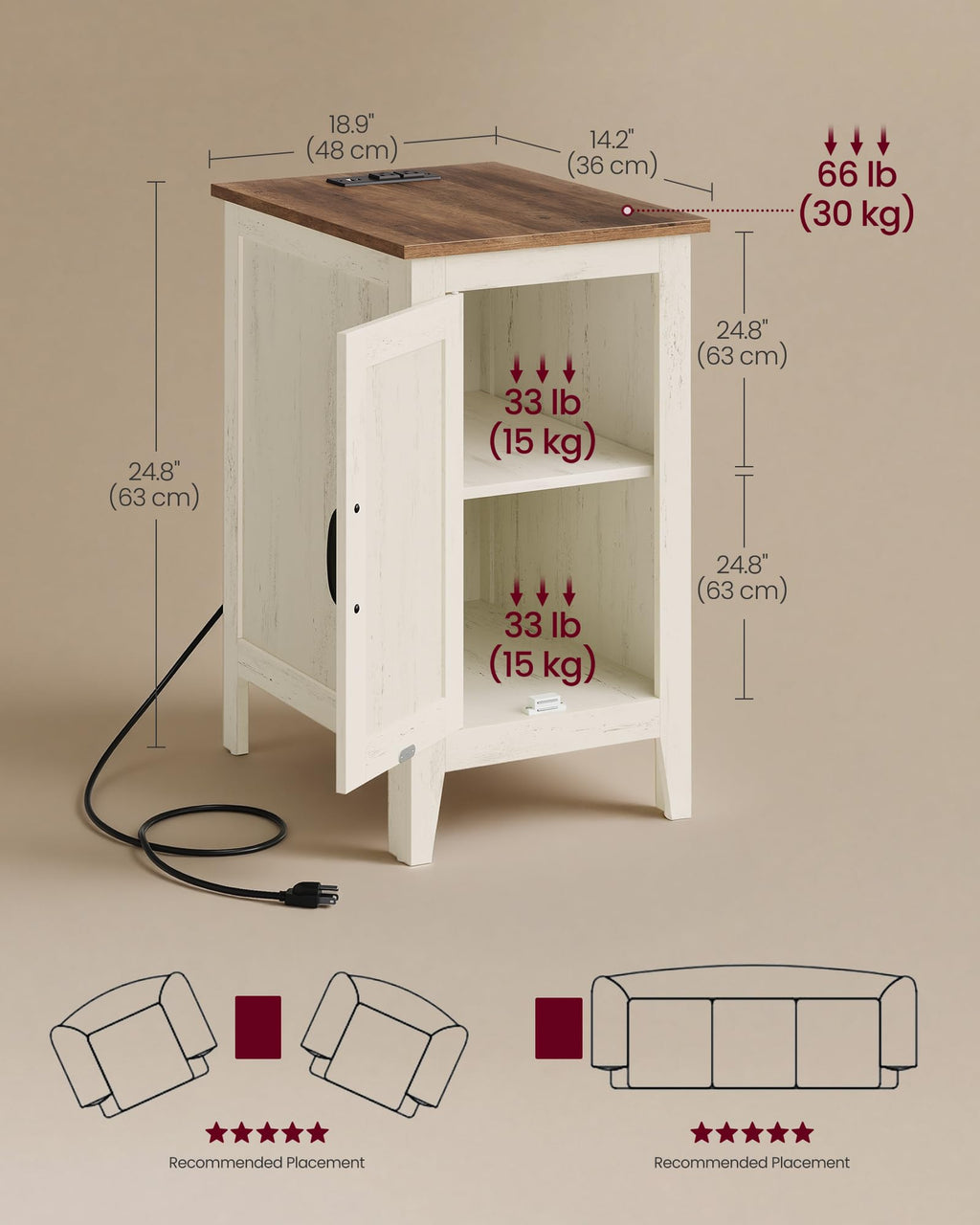 Side Table with Charging Station and Storage Cabinet A374062