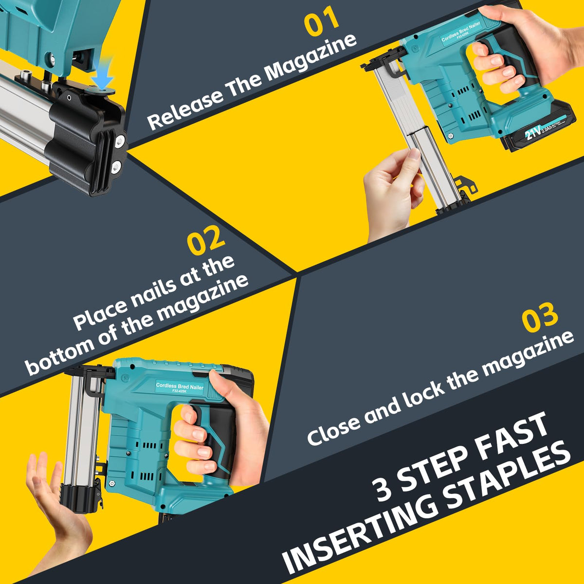 Cordless 2-in-1 21V Electric Nail Gun with Battery U58370