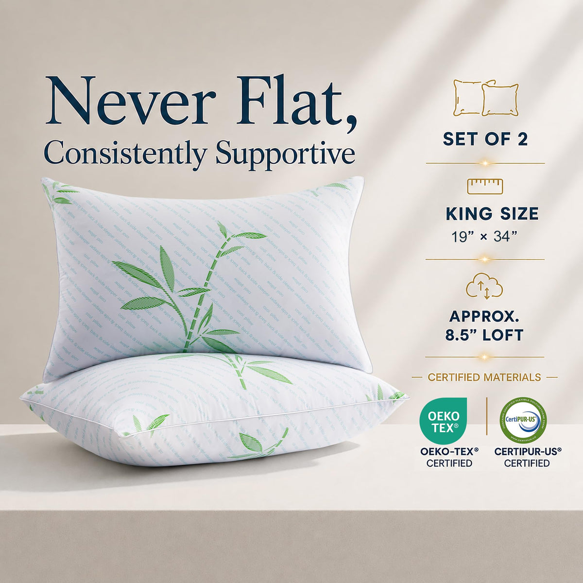 King Size Set of 2 Cooling Hybrid Bed Pillows I503517