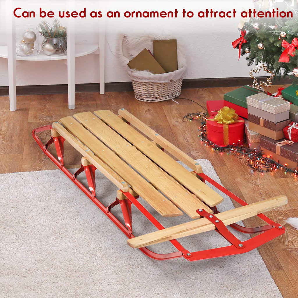 Wood Sled with Metal Runners and Steering Bar S386430