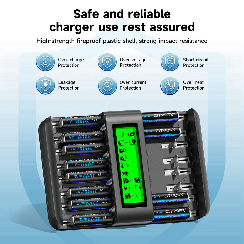 16 Pack Rechargeable AA Batteries with Charger L4877