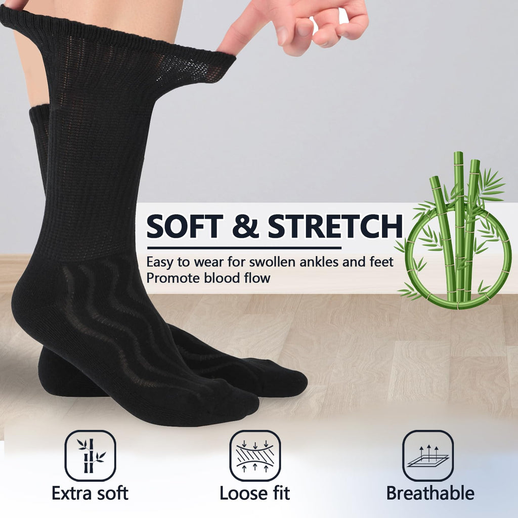 Bamboo Viscose Non-Binding Moisture Wicking Crew Socks With Seamless Toe R9794
