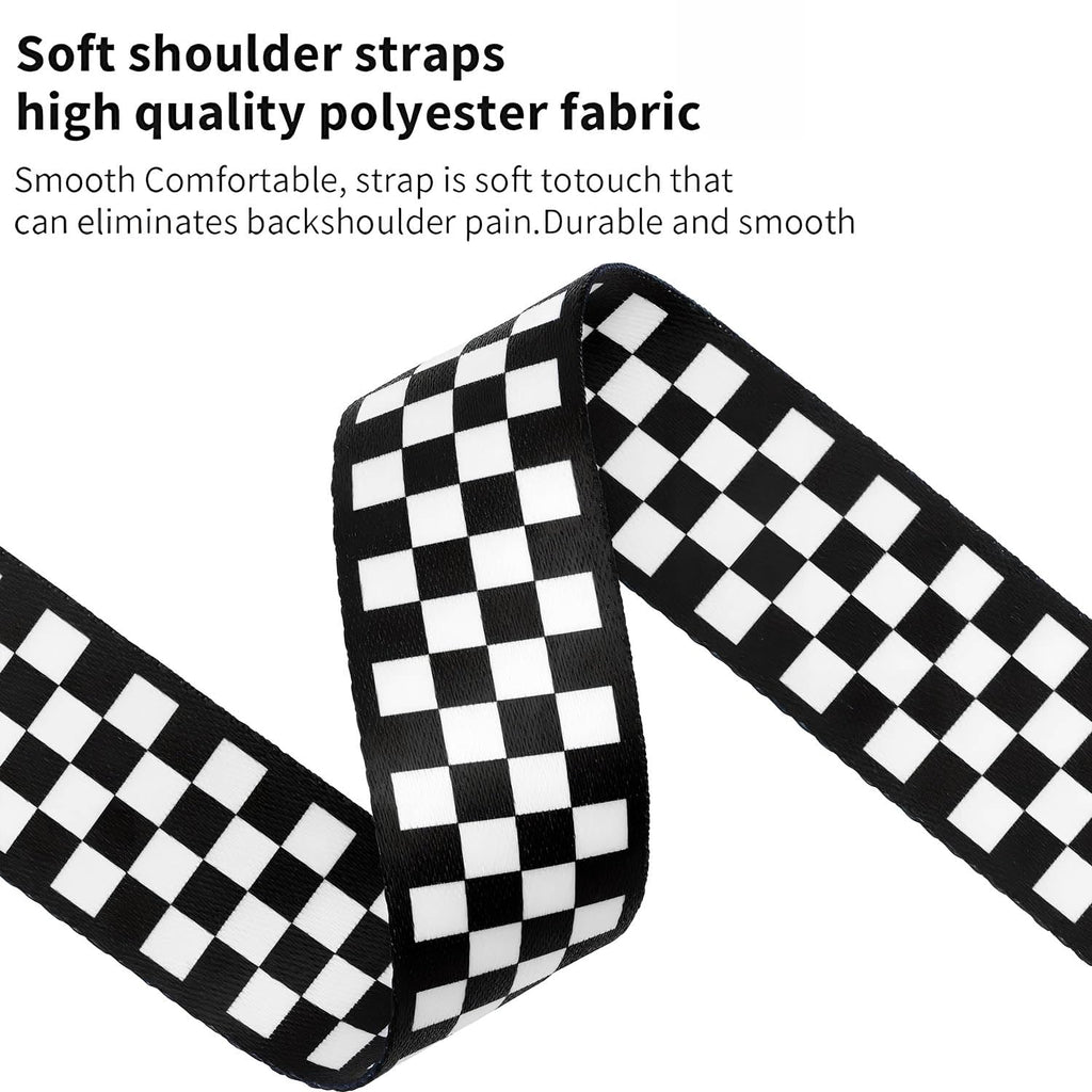 Black White Grid Guitar Strap with 3 Picks B38083
