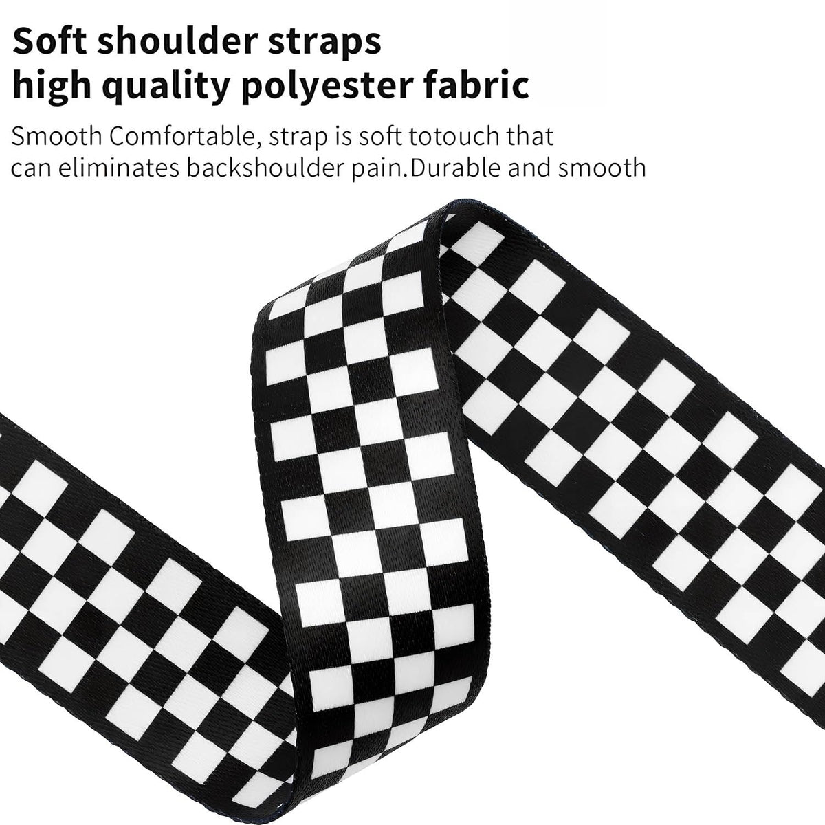 Black White Grid Guitar Strap with 3 Picks B38083