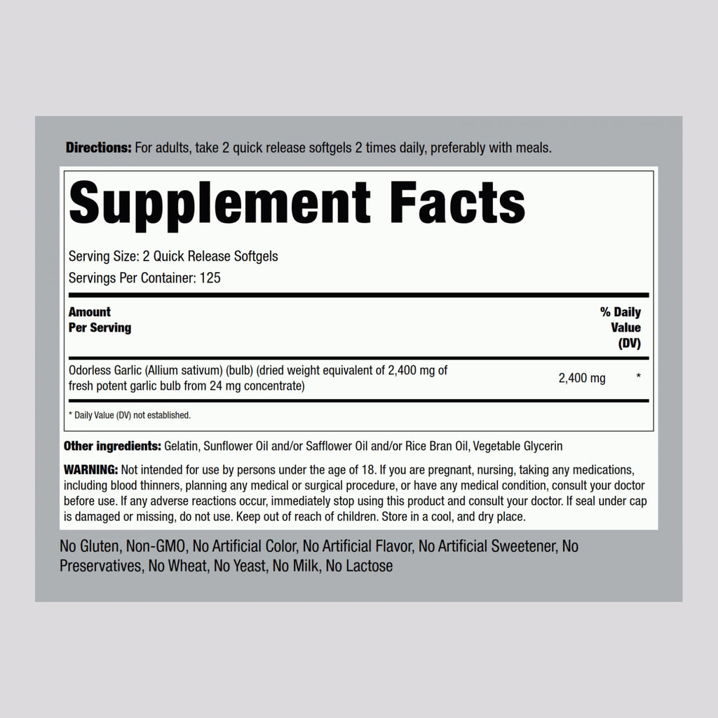 Odorless Garlic Softgels 250 Count S50482