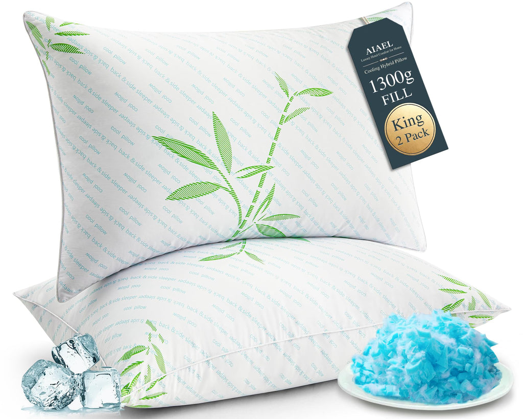 King Size Set of 2 Cooling Hybrid Bed Pillows I503517