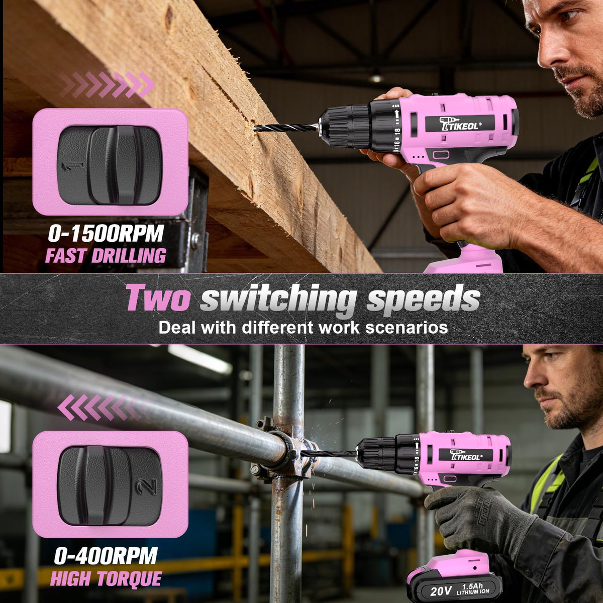 20V Cordless Pink Drill Set with Battery & Charger F265