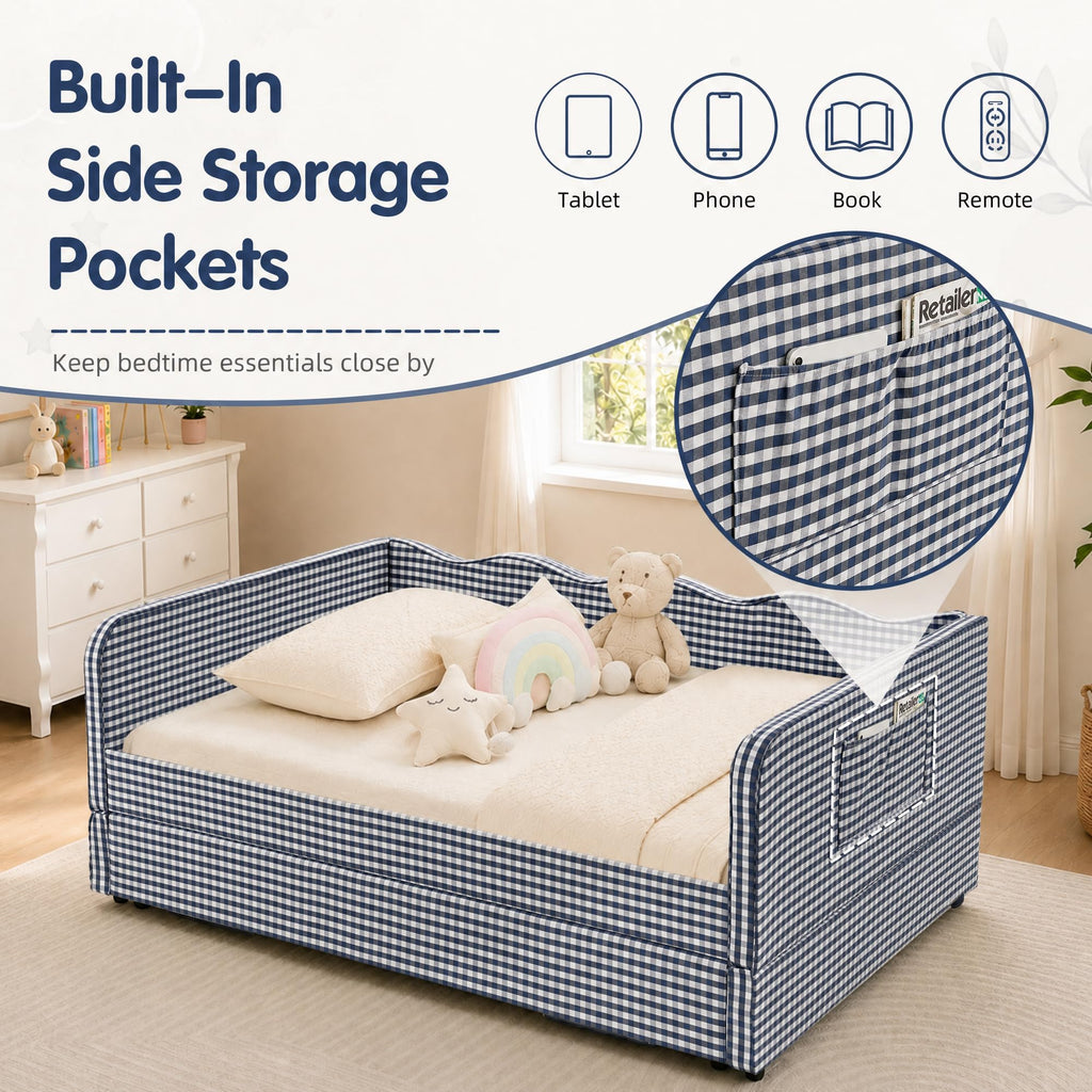 Blue Gingham Twin Daybed with Pop Up Trundle Q308359