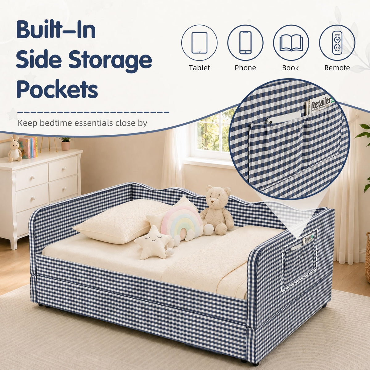 Blue Gingham Twin Daybed with Pop Up Trundle Q308359