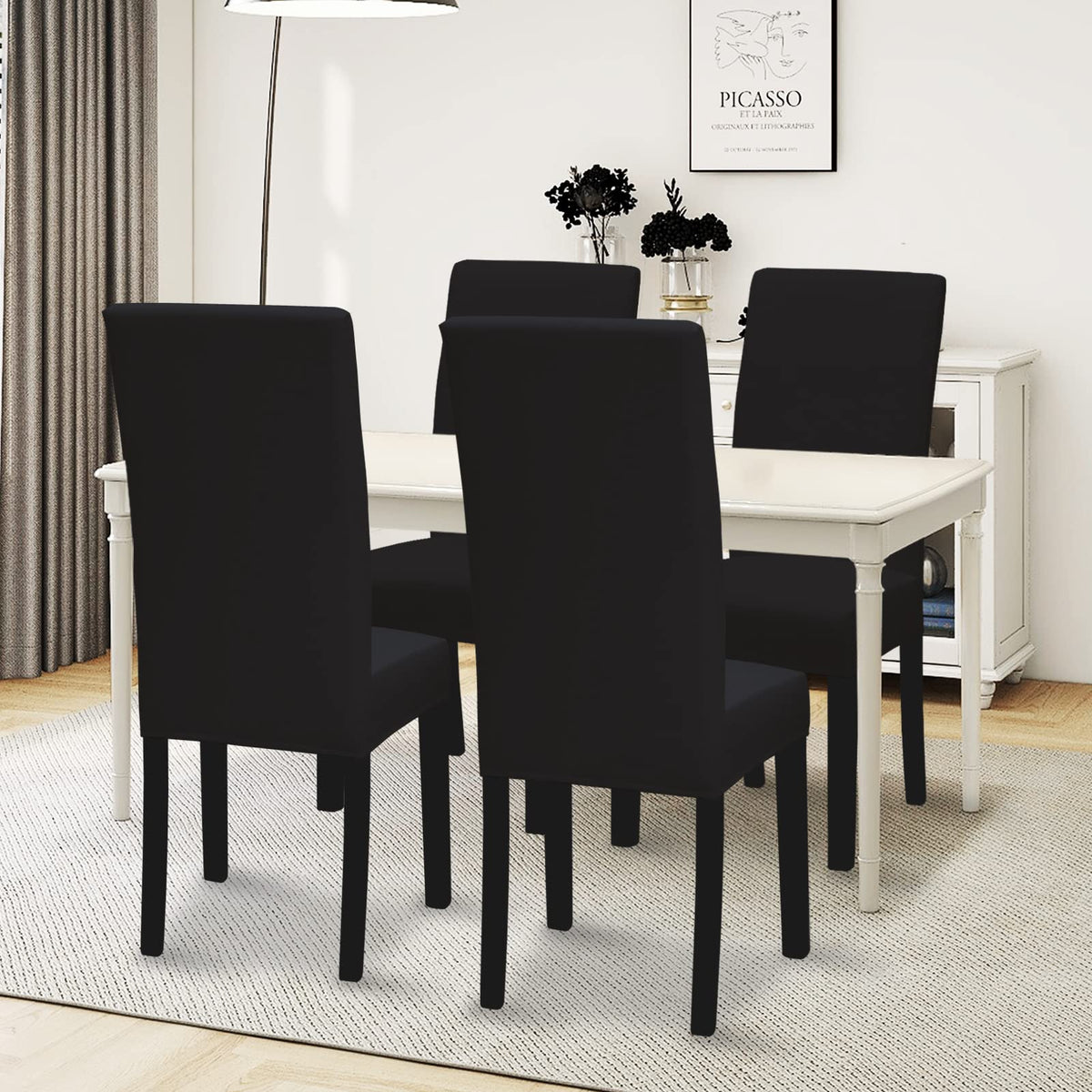 Black Stretch Dining Room Chair Slipcovers Set of 4 Q4625