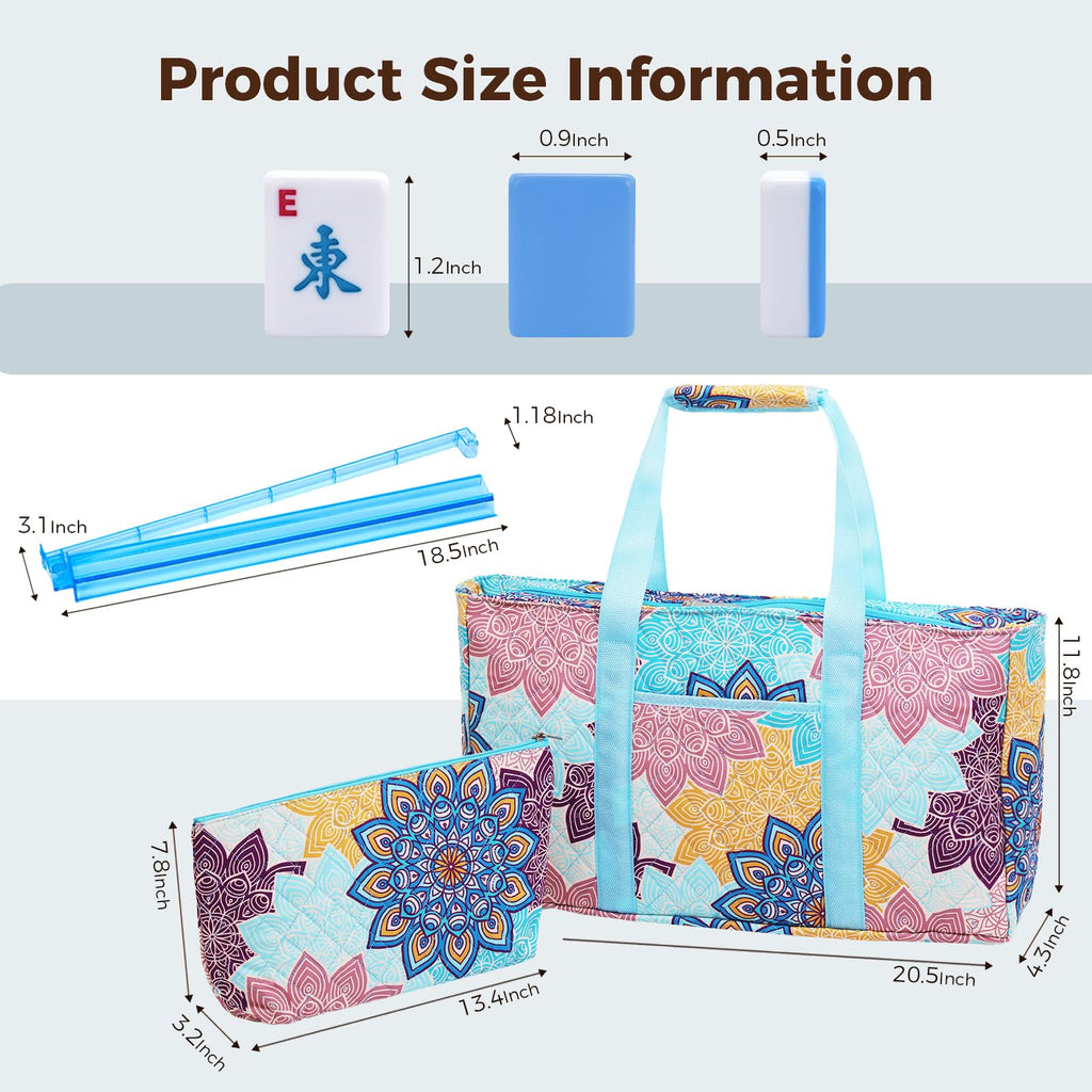 166 Blue Mahjong Tile Set with Carrying Bag V608608