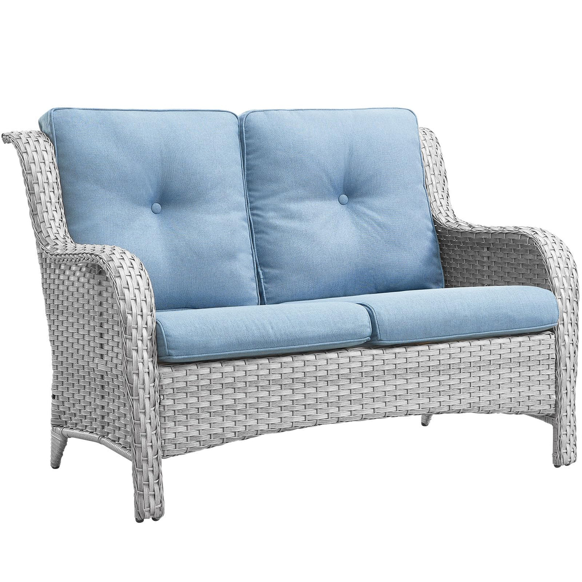Light Gray Wicker Rattan Outdoor Loveseat Bench V888