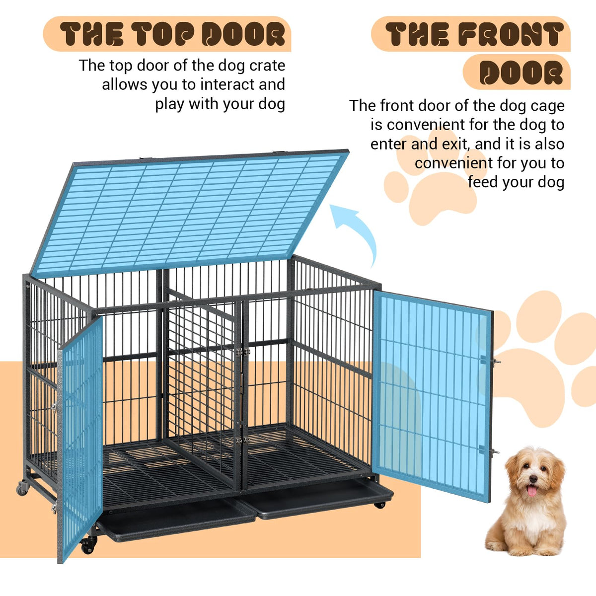 48 Inches Heavy Duty Metal Dog Crate with Divider and Wheels D978