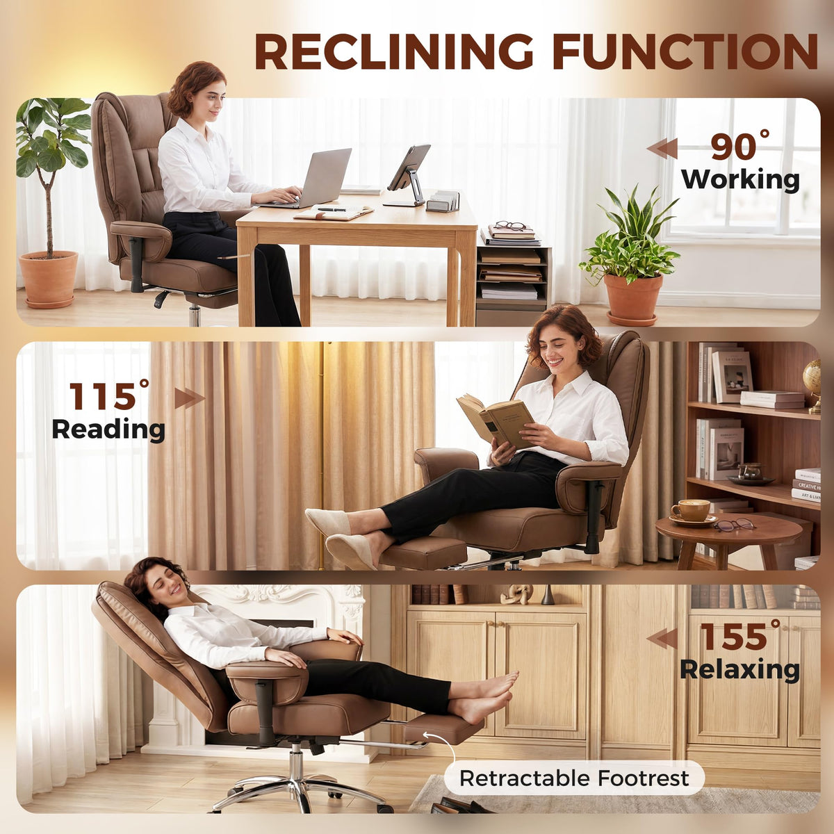 Brown Ergonomic Reclining Office Chair with Footrest J58280