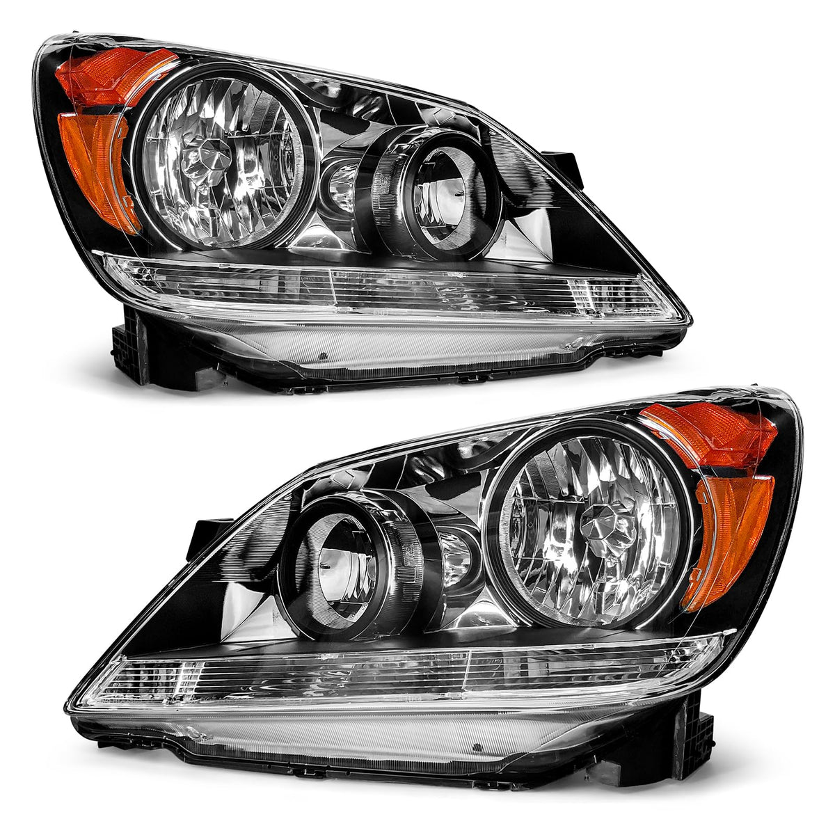 Black Housing Amber Reflector Headlight Assembly Pair R4707