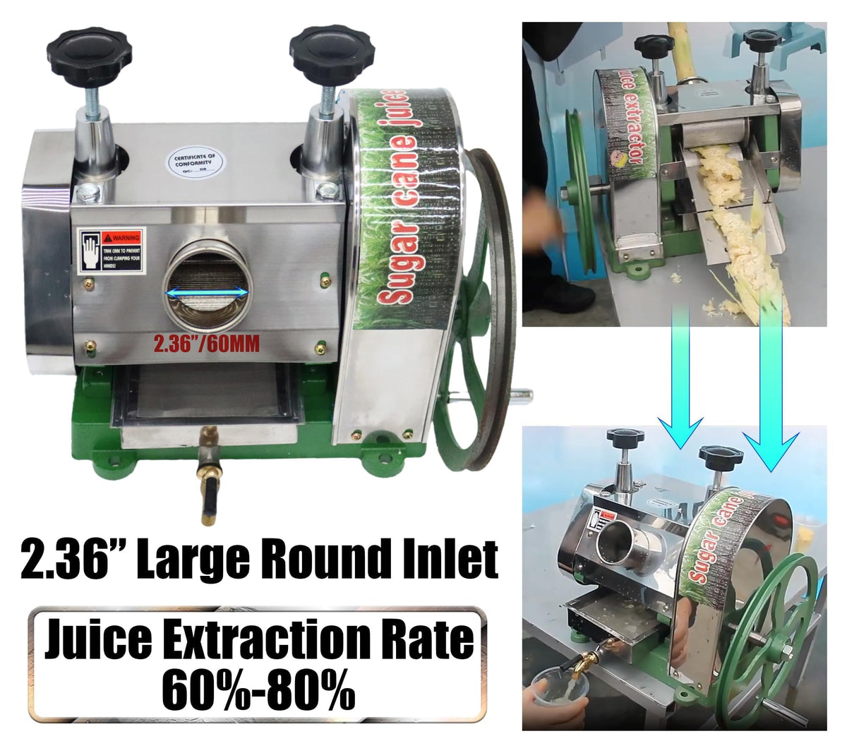 Manual Sugar Cane Juicer Machine with 2 Peeling Knives O21118