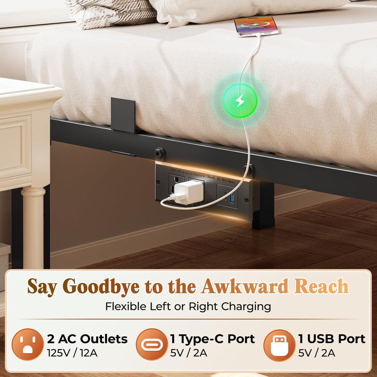 Queen Bed Frame with Charging Station U378340