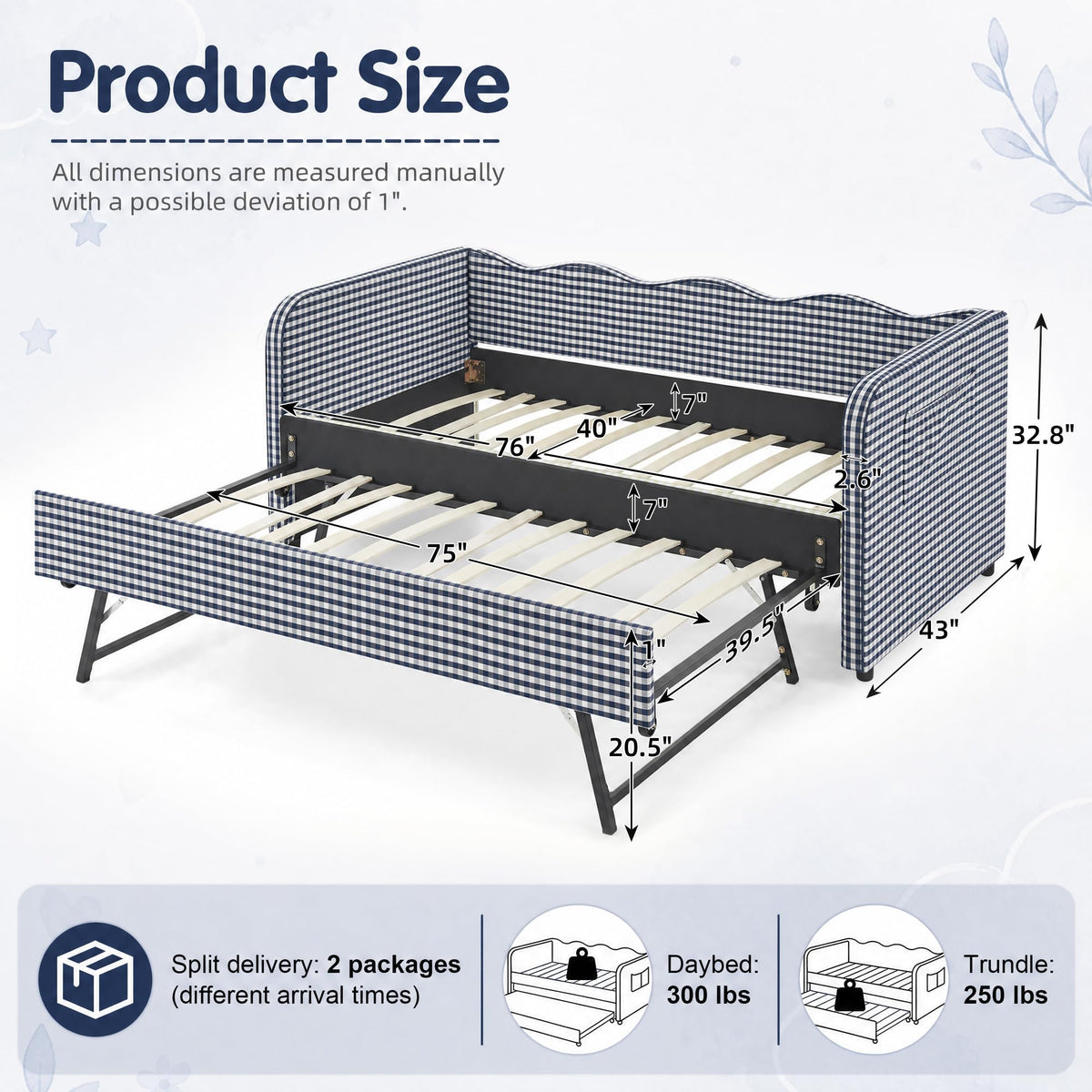 Blue Gingham Twin Daybed with Pop Up Trundle Q308359