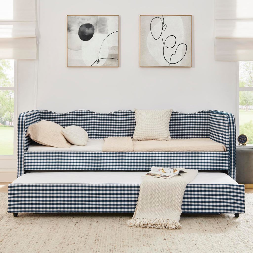 Blue Gingham Twin Daybed with Pop Up Trundle Q308359