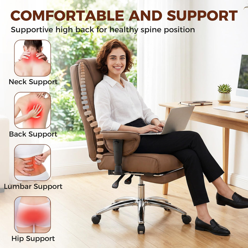 Brown Ergonomic Reclining Office Chair with Footrest J58280