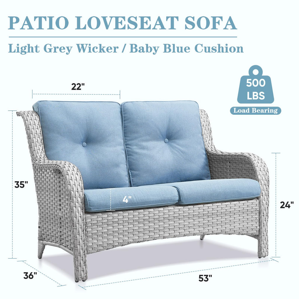 Light Gray Wicker Rattan Outdoor Loveseat Bench V888