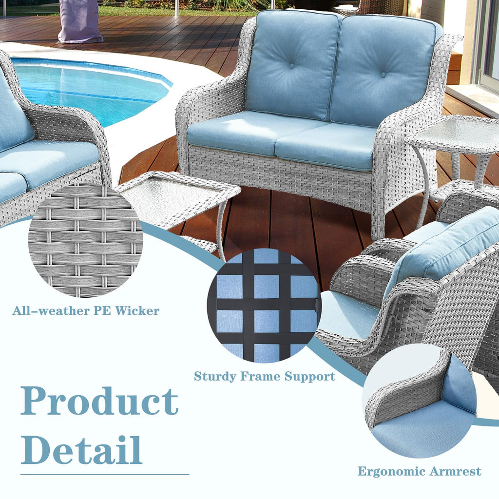 Light Gray Wicker Rattan Outdoor Loveseat Bench V888
