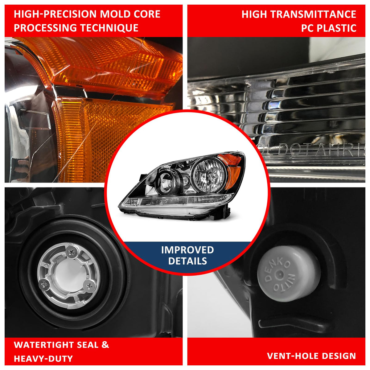 Black Housing Amber Reflector Headlight Assembly Pair R4707