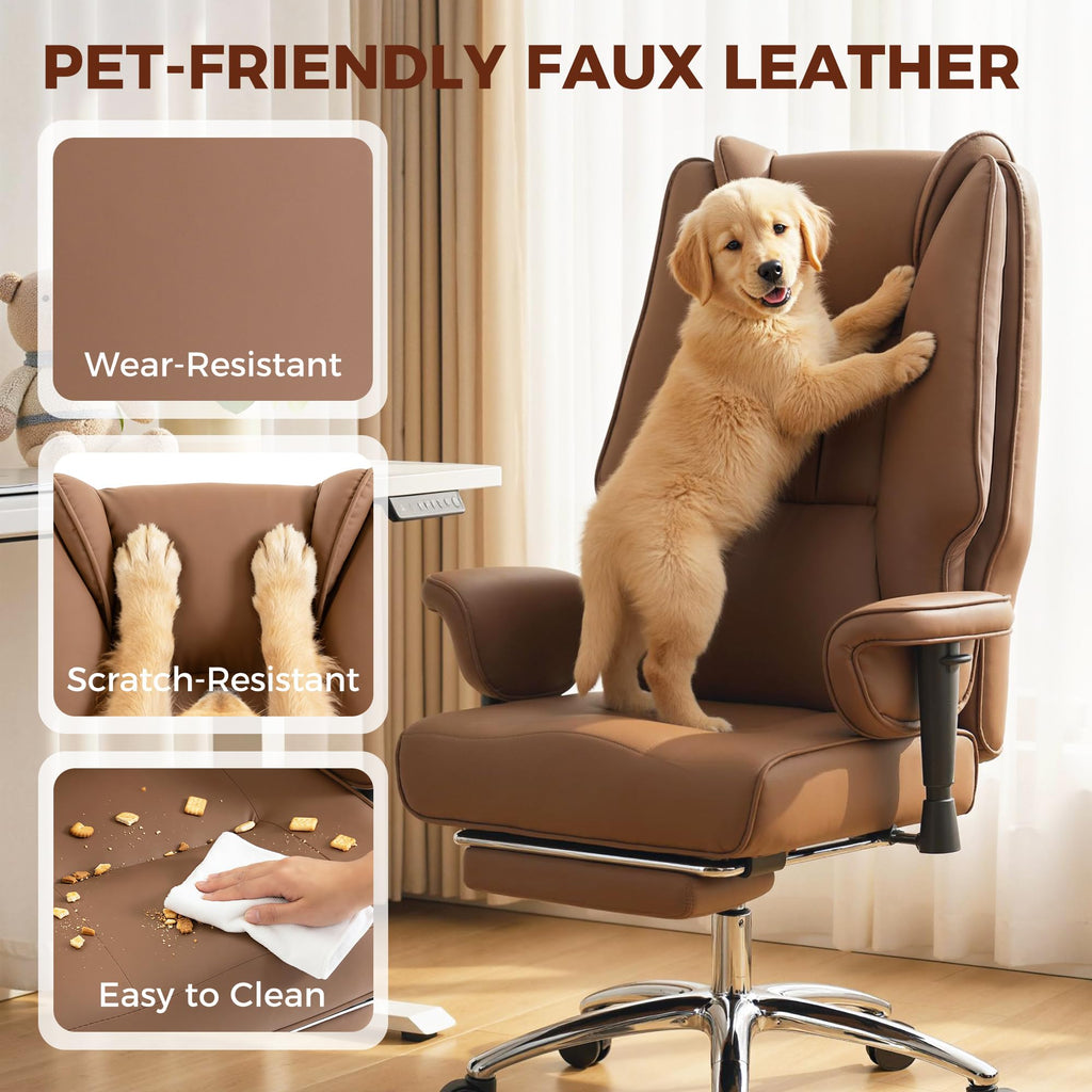 Brown Ergonomic Reclining Office Chair with Footrest J58280
