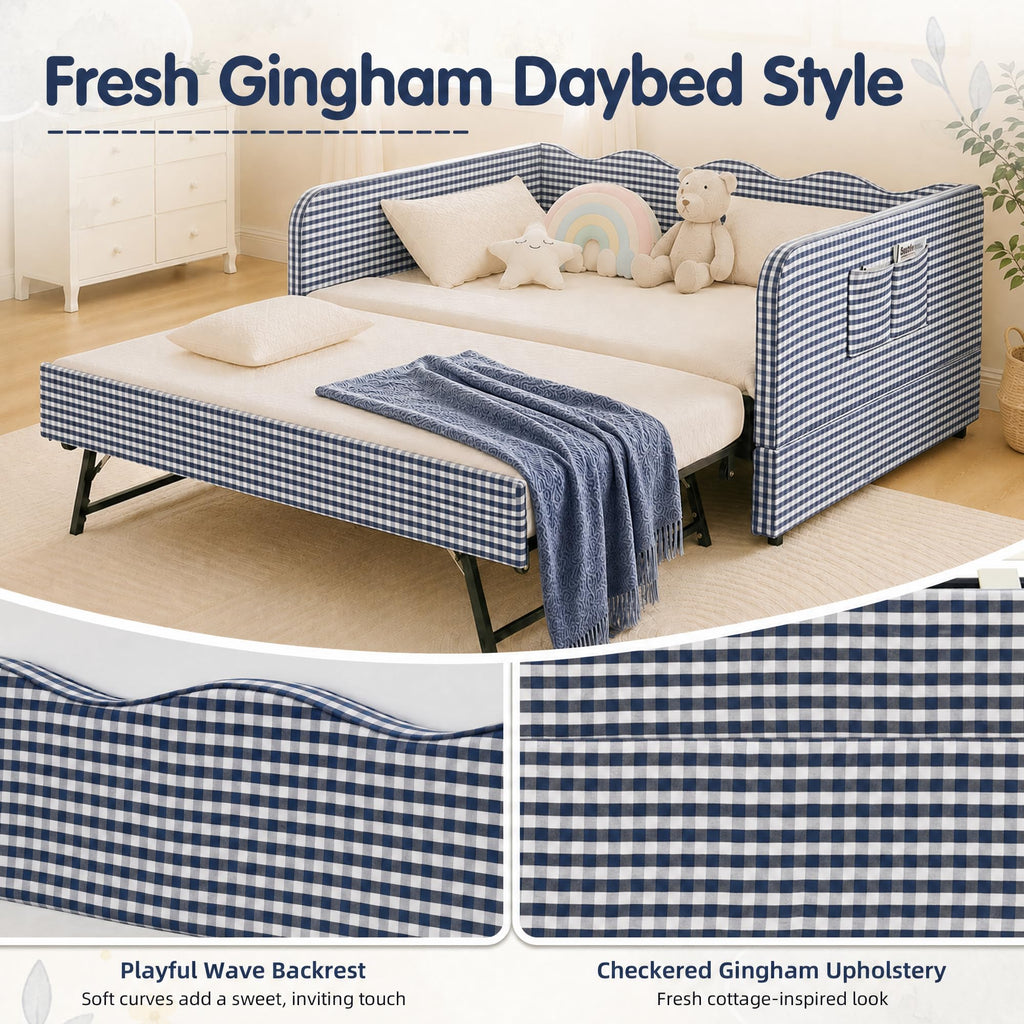 Blue Gingham Twin Daybed with Pop Up Trundle Q308359