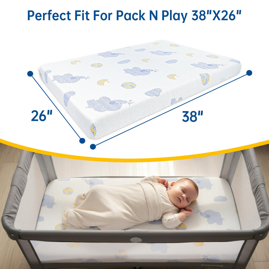 Pack and Play Mattress, 38"x26" Dual Sided Memory Foam H5217
