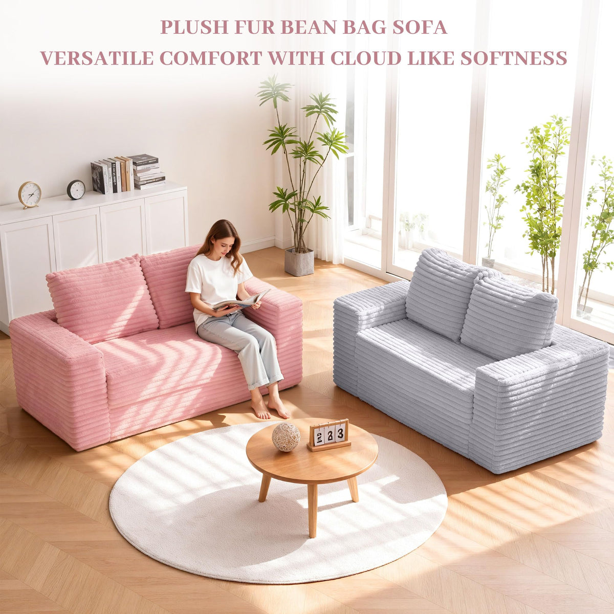 62" Pink Convertible Folding Sofa Bed E905092