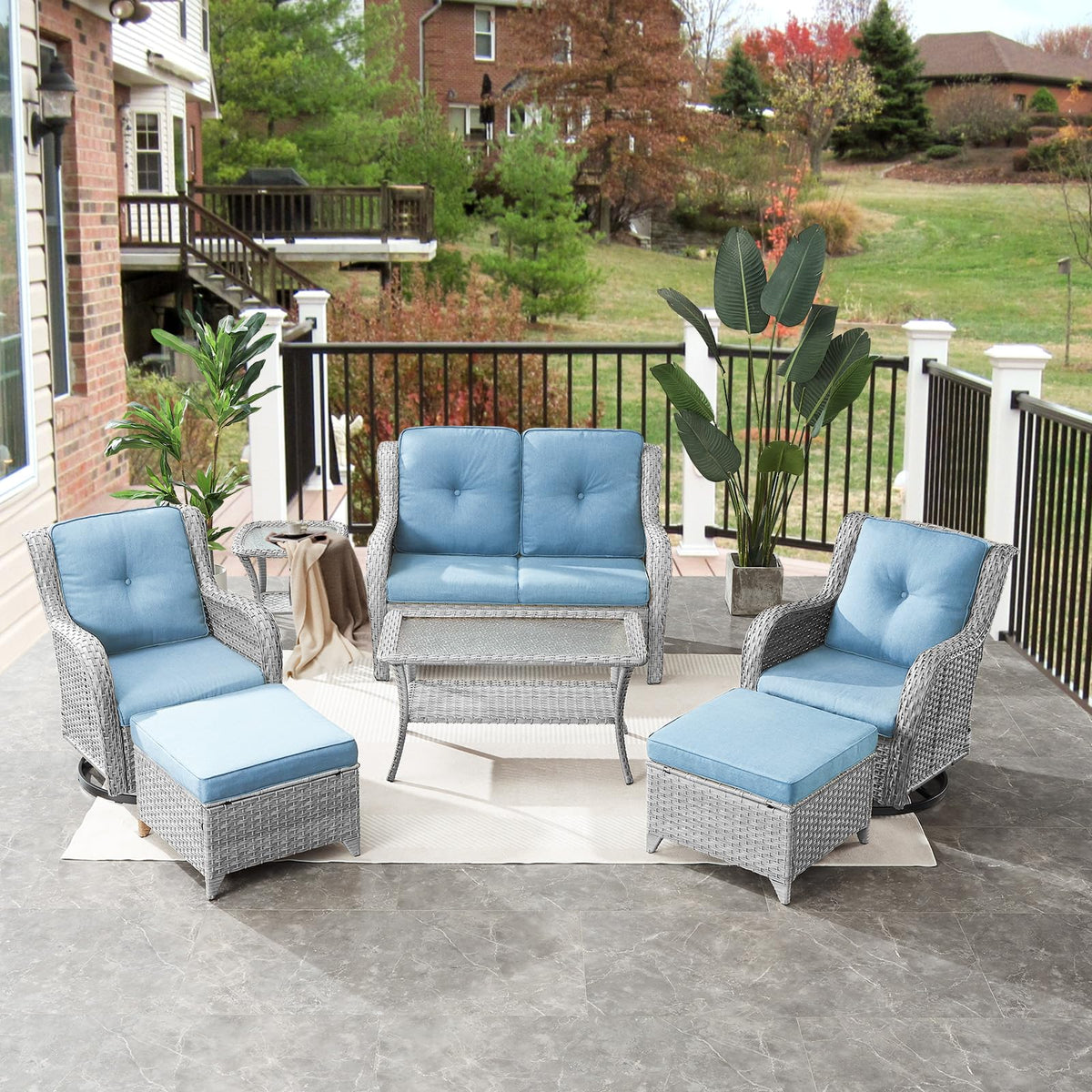 Light Gray Wicker Rattan Outdoor Loveseat Bench V888