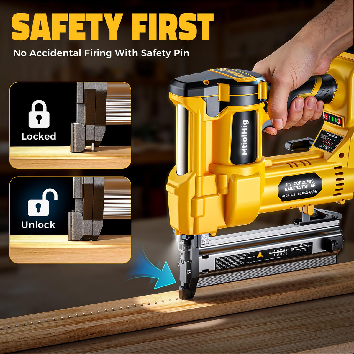 Cordless 2Inch Brad Nailer, 2-in-1 Staple Gun, 18 Gauge Battery Powered G71886