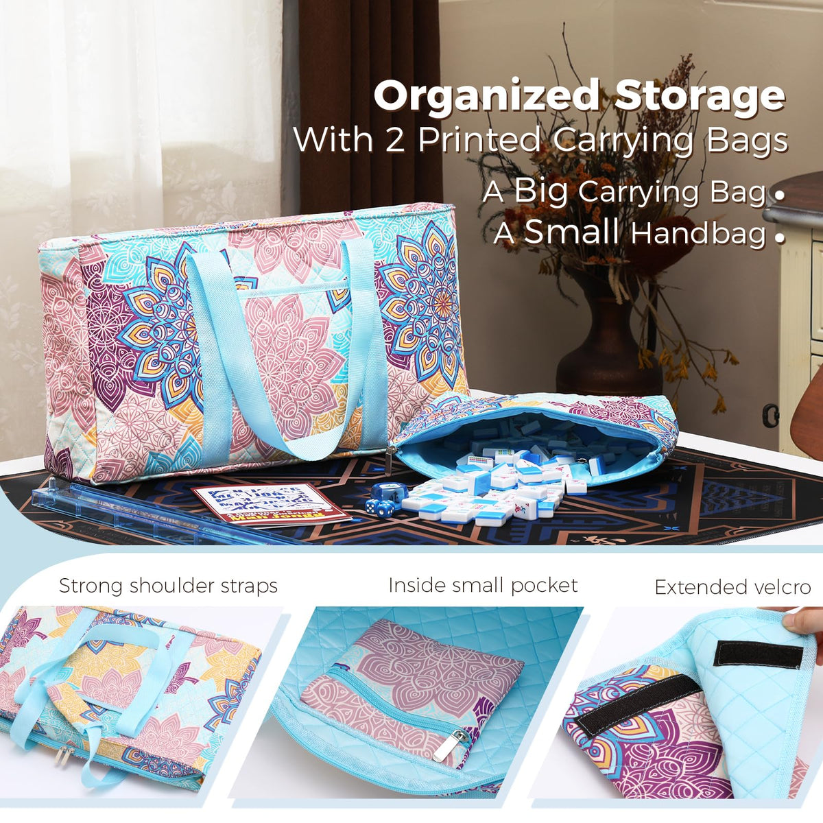 166 Blue Mahjong Tile Set with Carrying Bag V608608