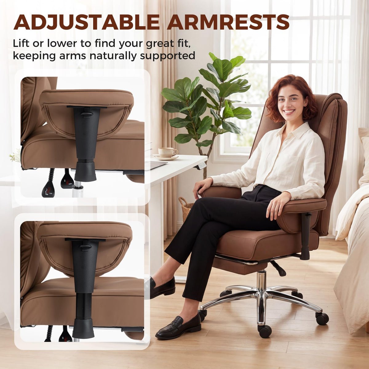 Brown Ergonomic Reclining Office Chair with Footrest J58280
