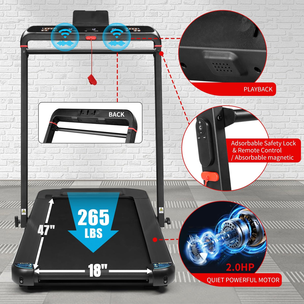 Foldable Treadmill with 18" Wide Running Belt E93756