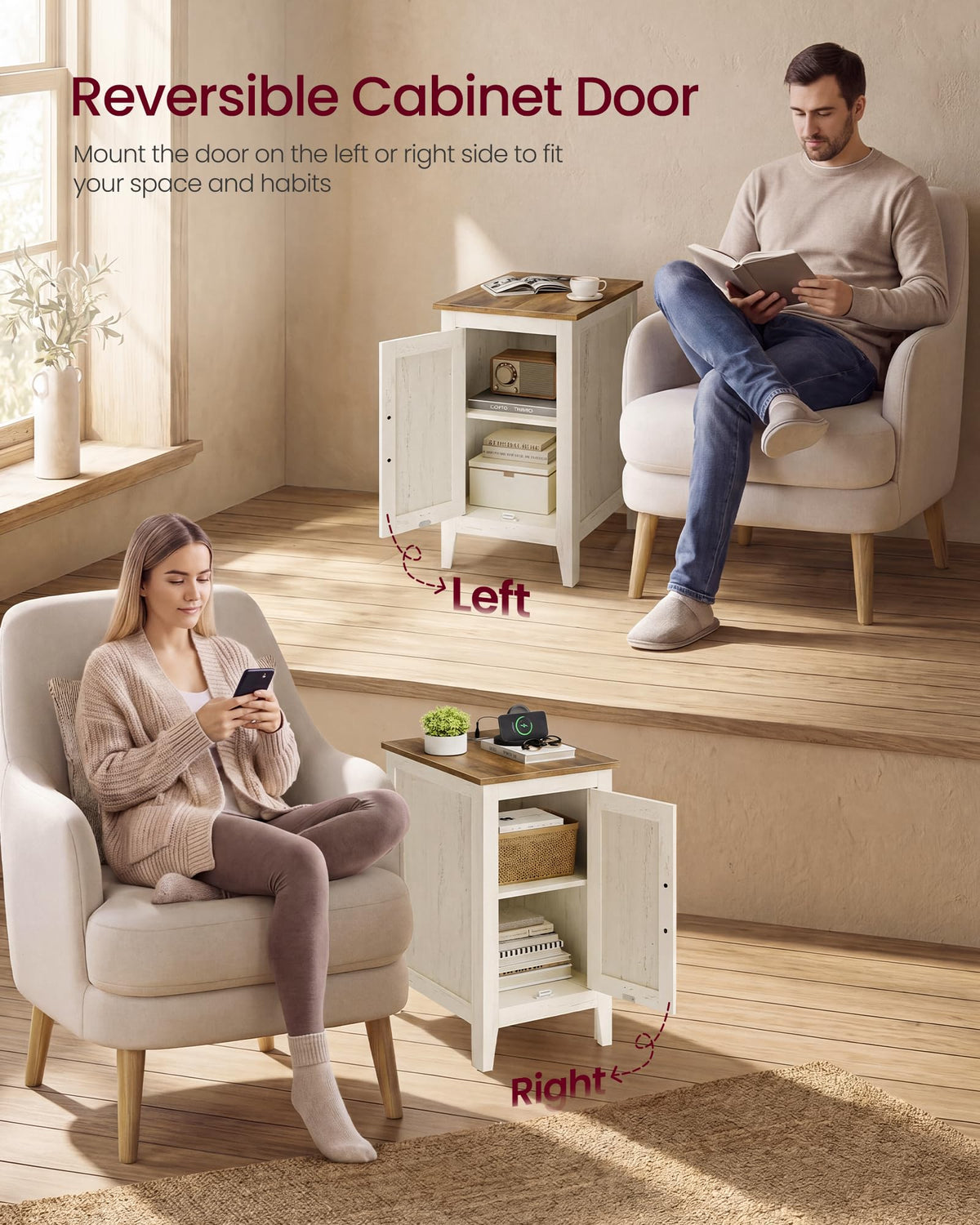 Side Table with Charging Station and Storage Cabinet A374062