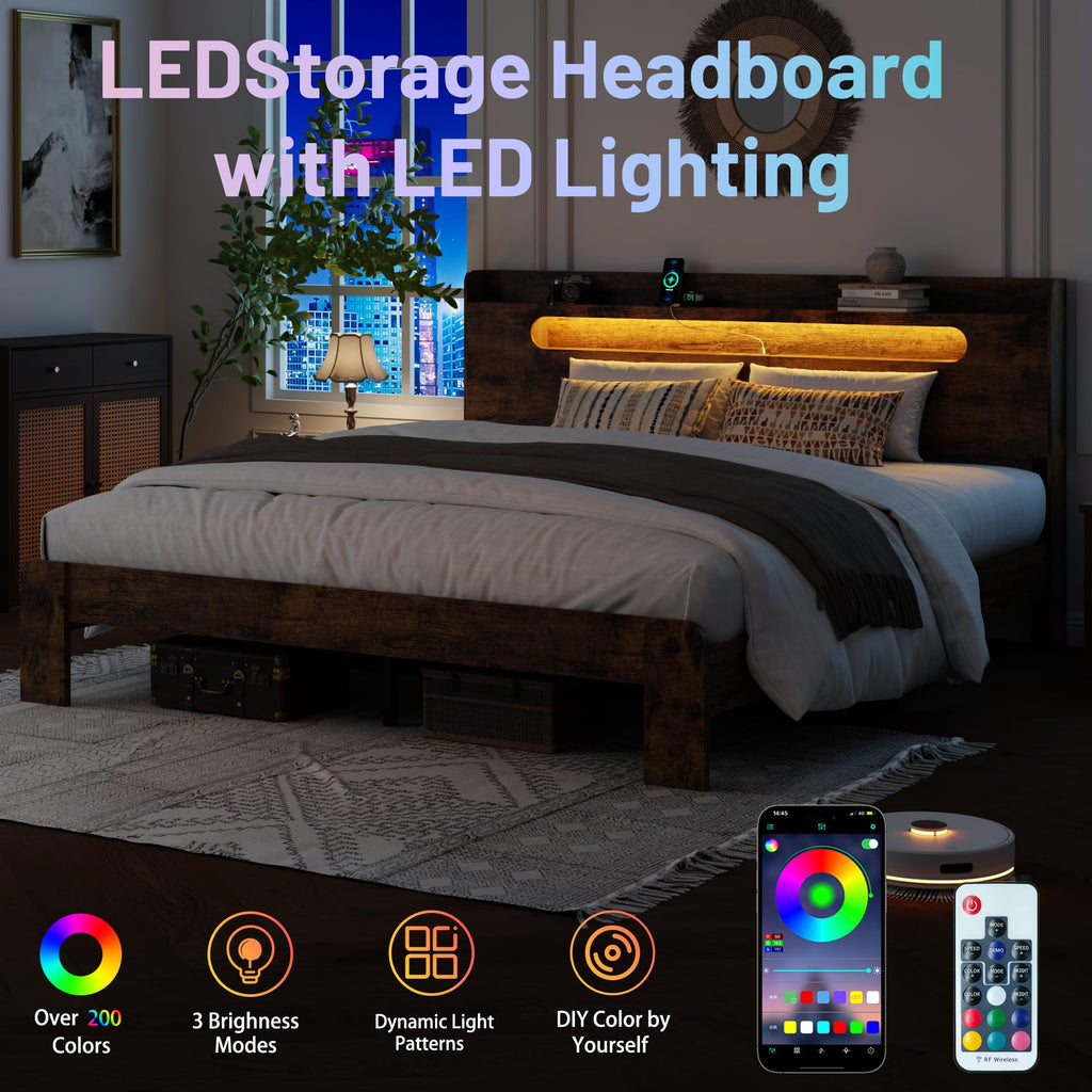 Queen Bed Frame with Storage Headboard and Charging Station G27835