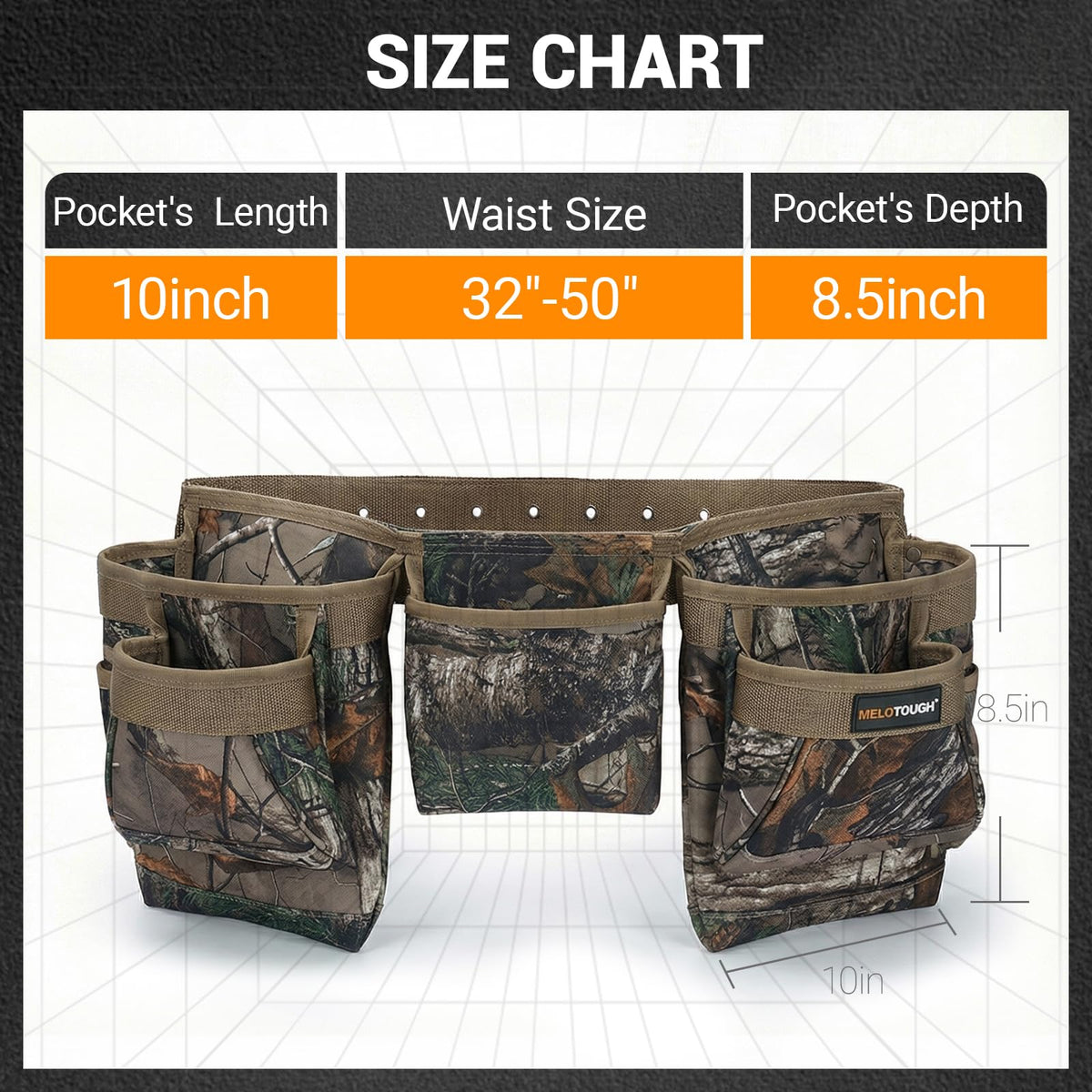 Camo Heavy Duty Adjustable Tool Belt with Pouches A798152