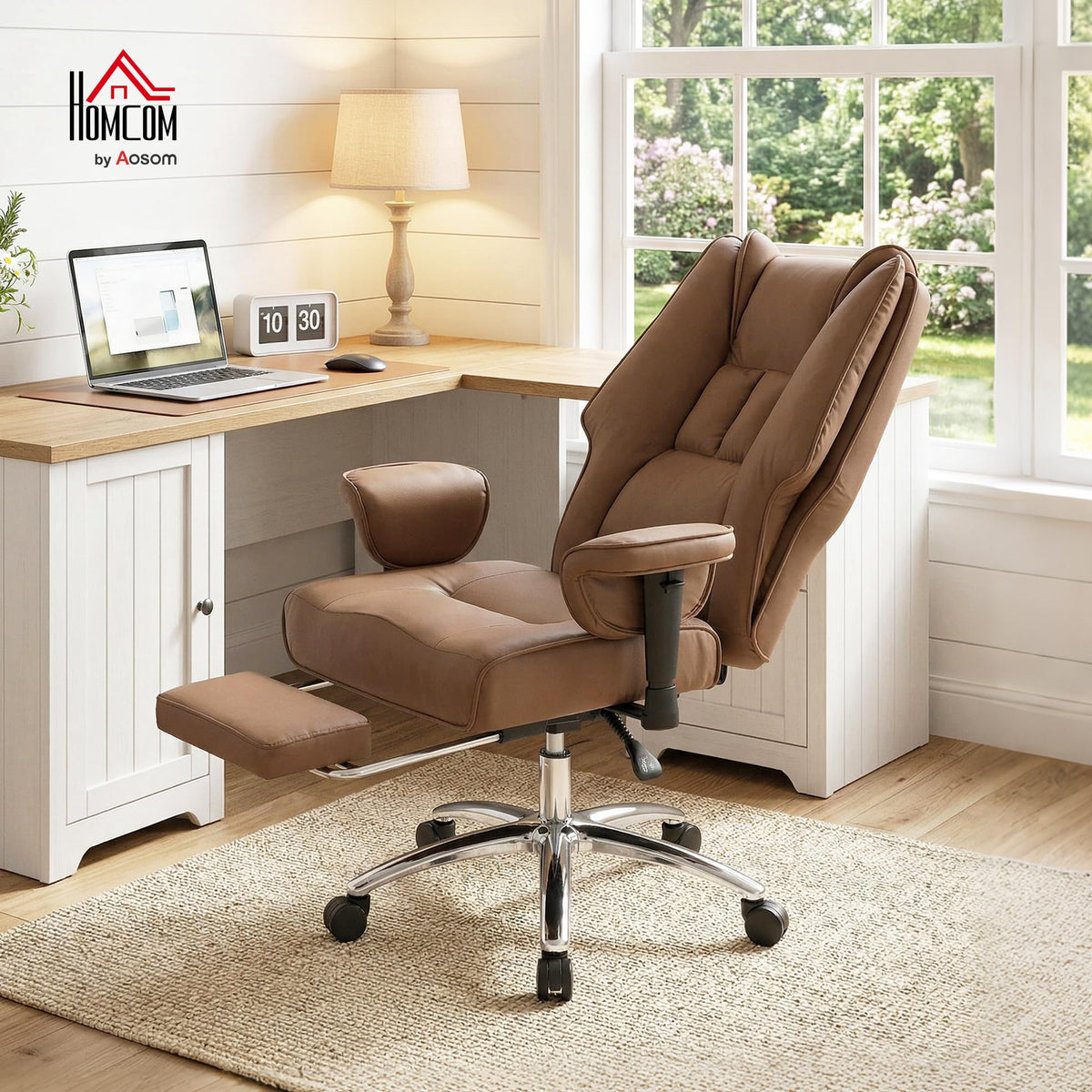Brown Ergonomic Reclining Office Chair with Footrest J58280